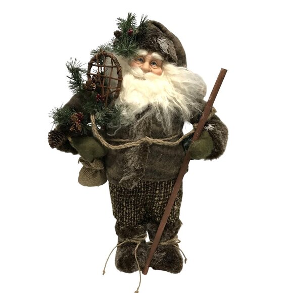 Christmas Santa Claus Figure Woodsy Natural Decoration 17" Brown - Picture 1 of 9